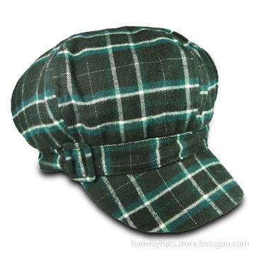 Ladies' Plaid Fashionable Cap, Self Fabric Band around the Crown, Classic Design